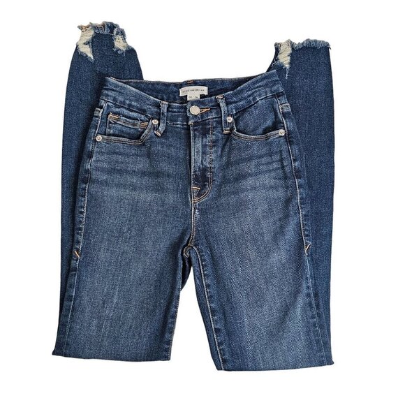 Good American Good Legs Skinny Jeans Dark Wash Distressed Chewed Hem Size 00/24 - Picture 4 of 15